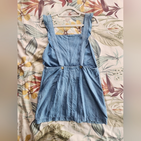 Zara Blue Farmgirl Denim Mini Dress Delicate Ruffle Strap Apron Back - Picture 2 of 3